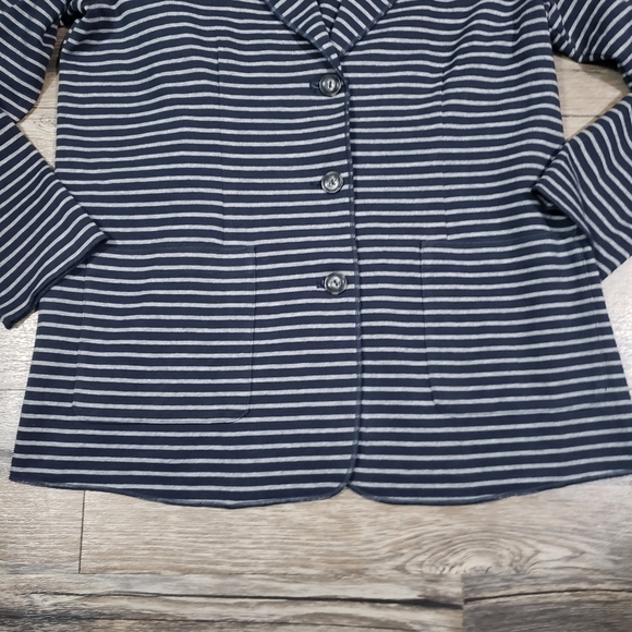 J jill blue grey stripes blazer medium women - Picture 2 of 10
